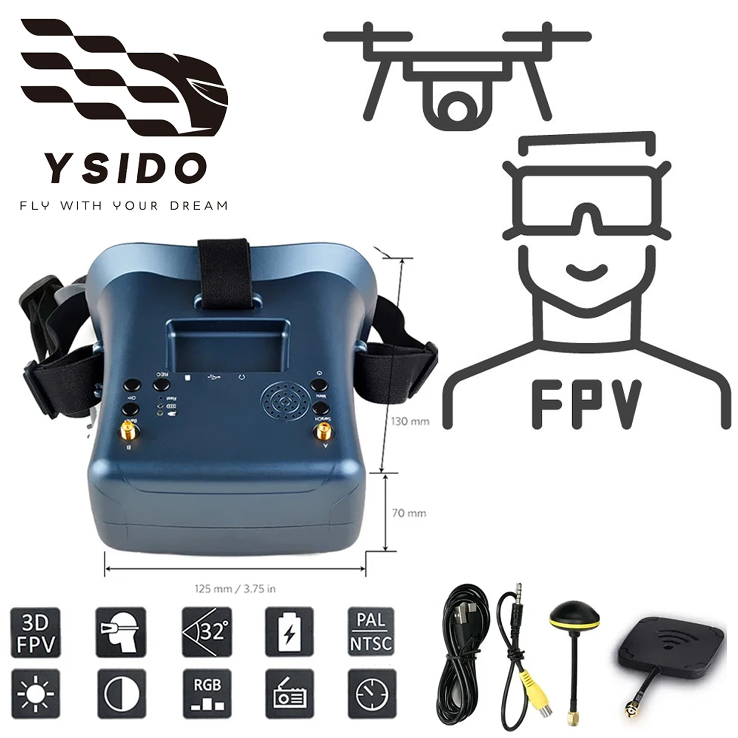 Fpv Goggles Headset - FPV-bril 008D 5.8G 40CH 4.3 inch